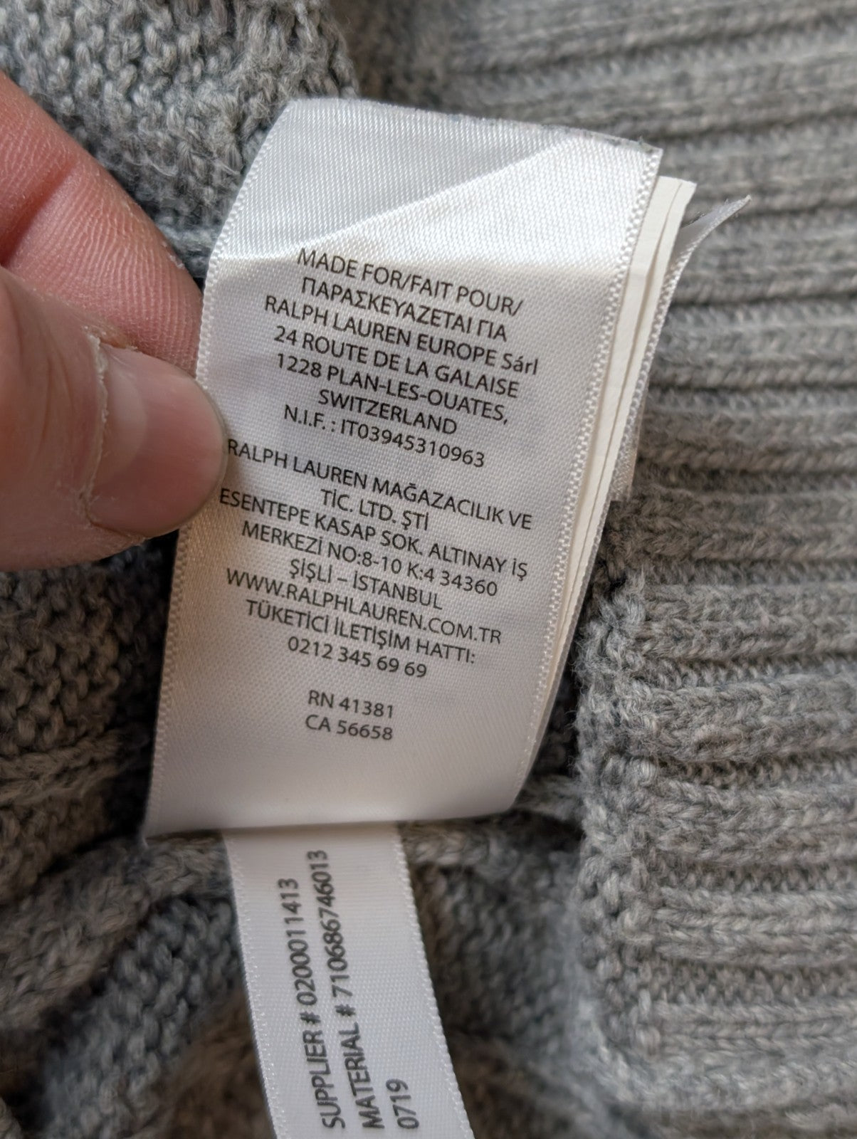 Pull POLO RALPH LAUREN Homme Gris Torsadé Cable Knit Logo Marine Taille XL XXL