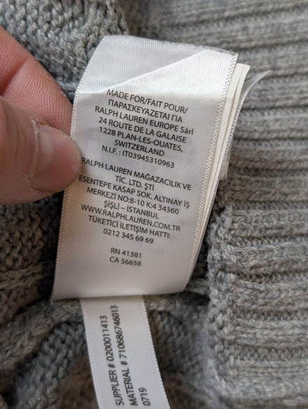 Pull POLO RALPH LAUREN Homme Gris Torsadé Cable Knit Logo Marine Taille XL XXL