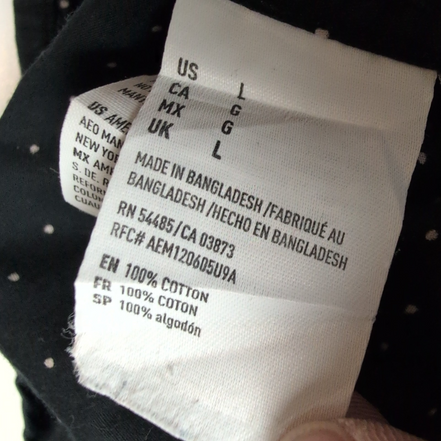 Chemise American Eagle L Noire Pois Blancs 100% Coton Poche Homme
