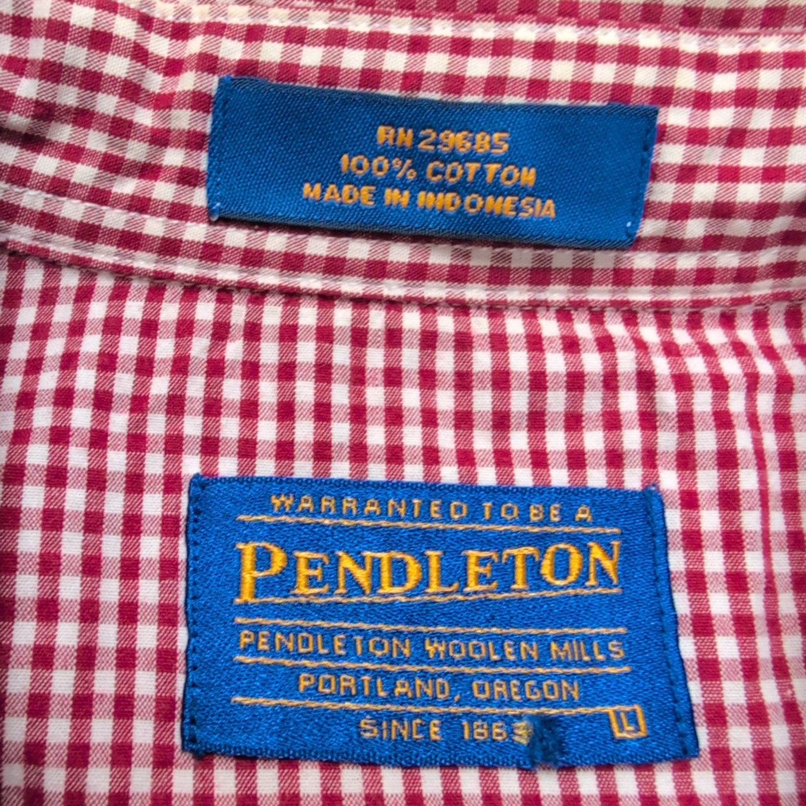 Chemise Pendleton L Western Rouge Carreaux 100% Coton 2 Poches manches longues