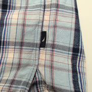 Chemise Nautica Lin Bleu À Carreaux Manche Courte Taille S