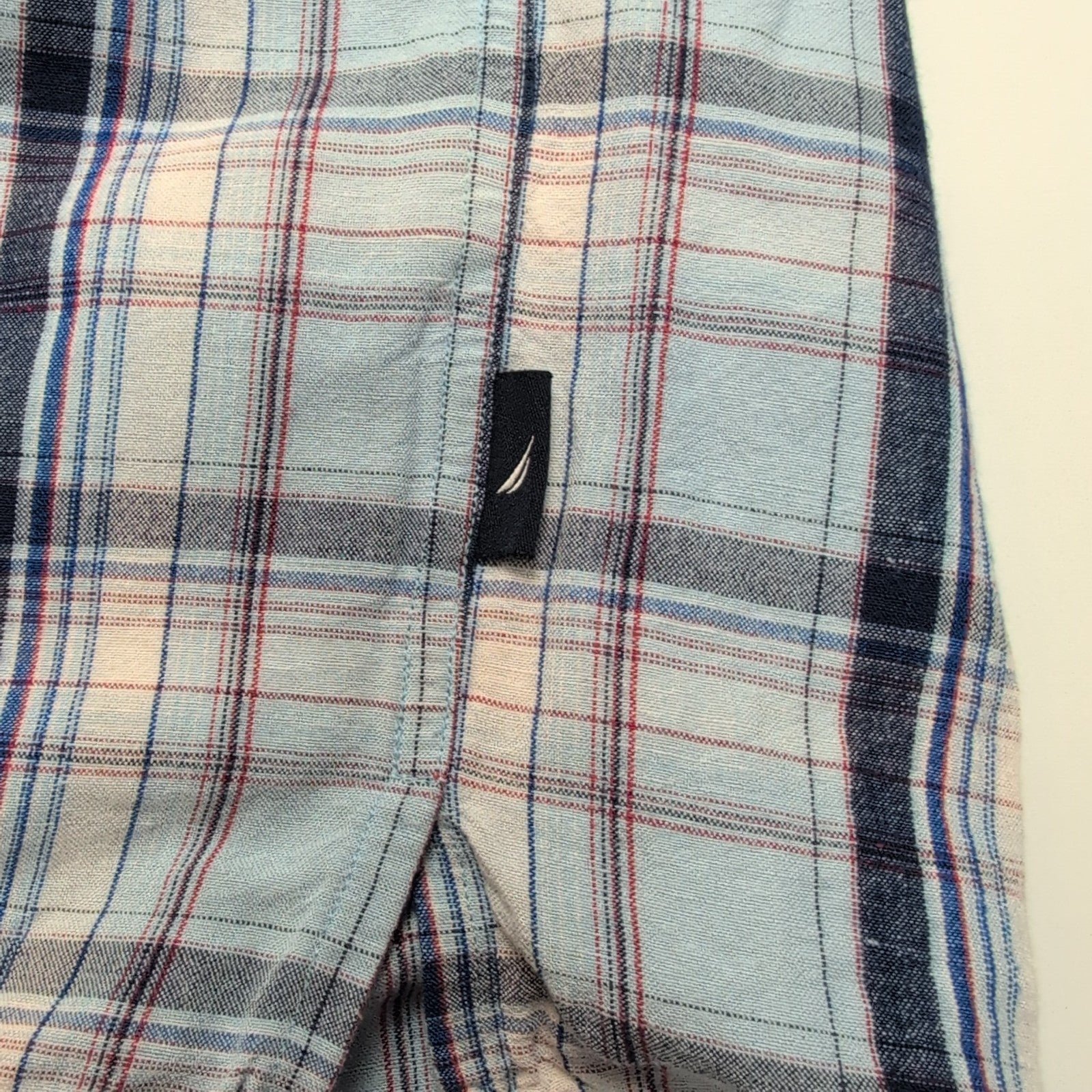 Chemise Nautica Lin Bleu À Carreaux Manche Courte Taille S