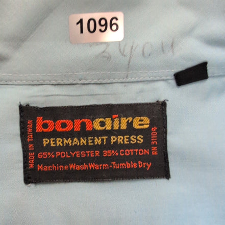 Chemise Bonaire Vintage 70s Bleu Col Pointe Permanent Press Taille L