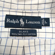 Chemise Ralph Lauren L Blake Blanche Carreaux Bleu Noir 100% Coton