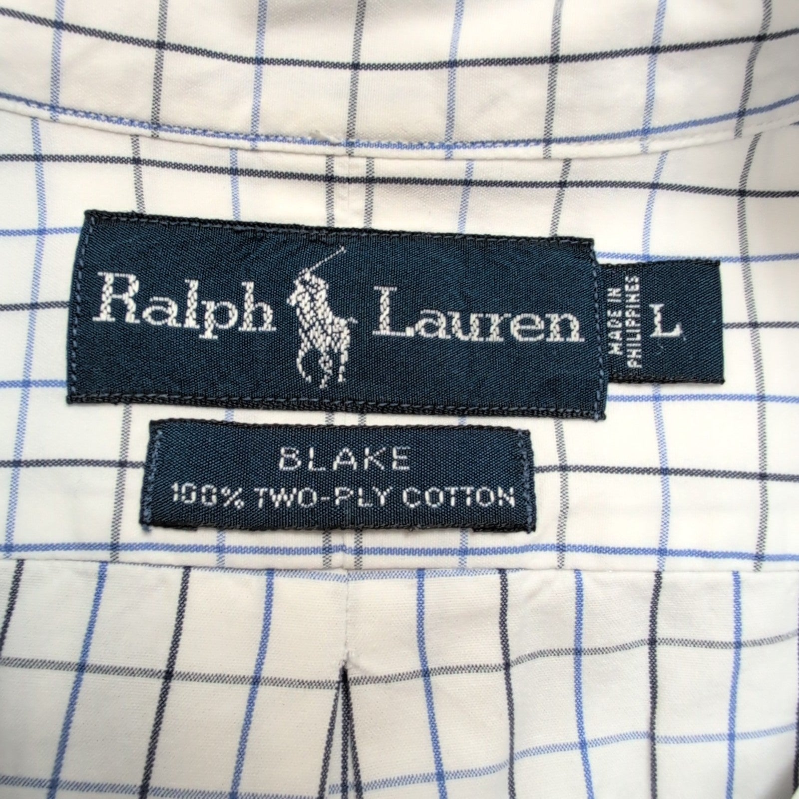 Chemise Ralph Lauren L Blake Blanche Carreaux Bleu Noir 100% Coton