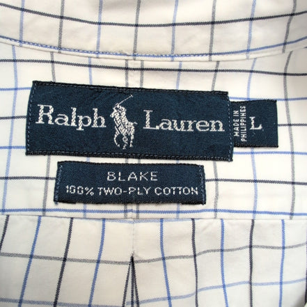 Chemise Ralph Lauren L Blake Blanche Carreaux Bleu Noir 100% Coton