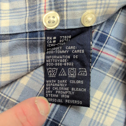 Chemise Tommy Hilfiger Manches Courtes Bleue à Carreaux Coton Logo Brodé T.L