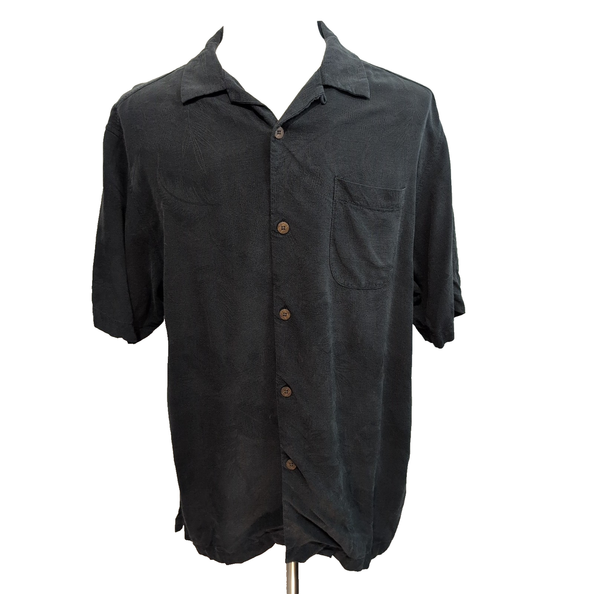 Chemise hawaïenne Tommy Bahama Original Fit LG noire 100% soie gaufrée