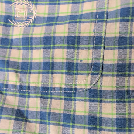 Chemise CHAPS bleue et verte à carreaux manches courtes taille XL #14e