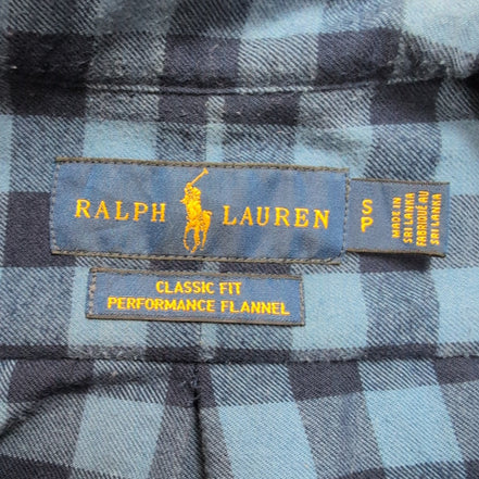 Chemise Ralph Lauren S Flanelle Bleue Carreaux Logo Bleu Manches Longues