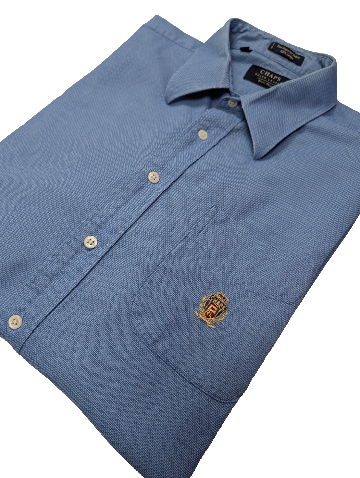 Chemise CHAPS vintage bleu uni logo brodé manches longues homme taille XL