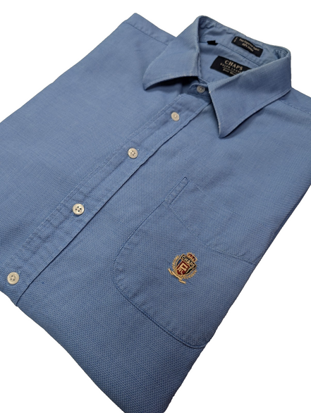 Chemise CHAPS vintage bleu uni logo brodé manches longues homme taille XL