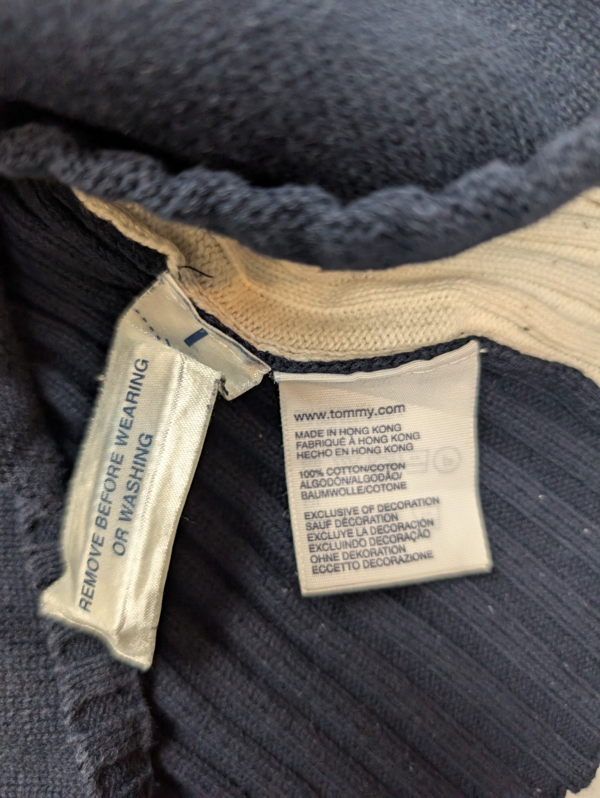Pull Tommy Hilfiger Femme Rare Col Montant à Pressions - Marine & Blanc M
