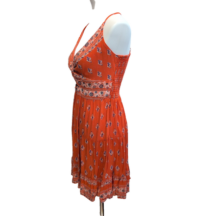 Robe d'Été Femme S Fine Bretelle Viscose Orange Bohème