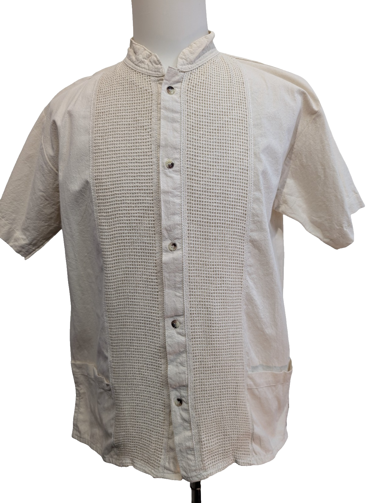 Chemise Hawaïenne Style Safari - Col Officier - Crème / Blanc Cassé - Taille M