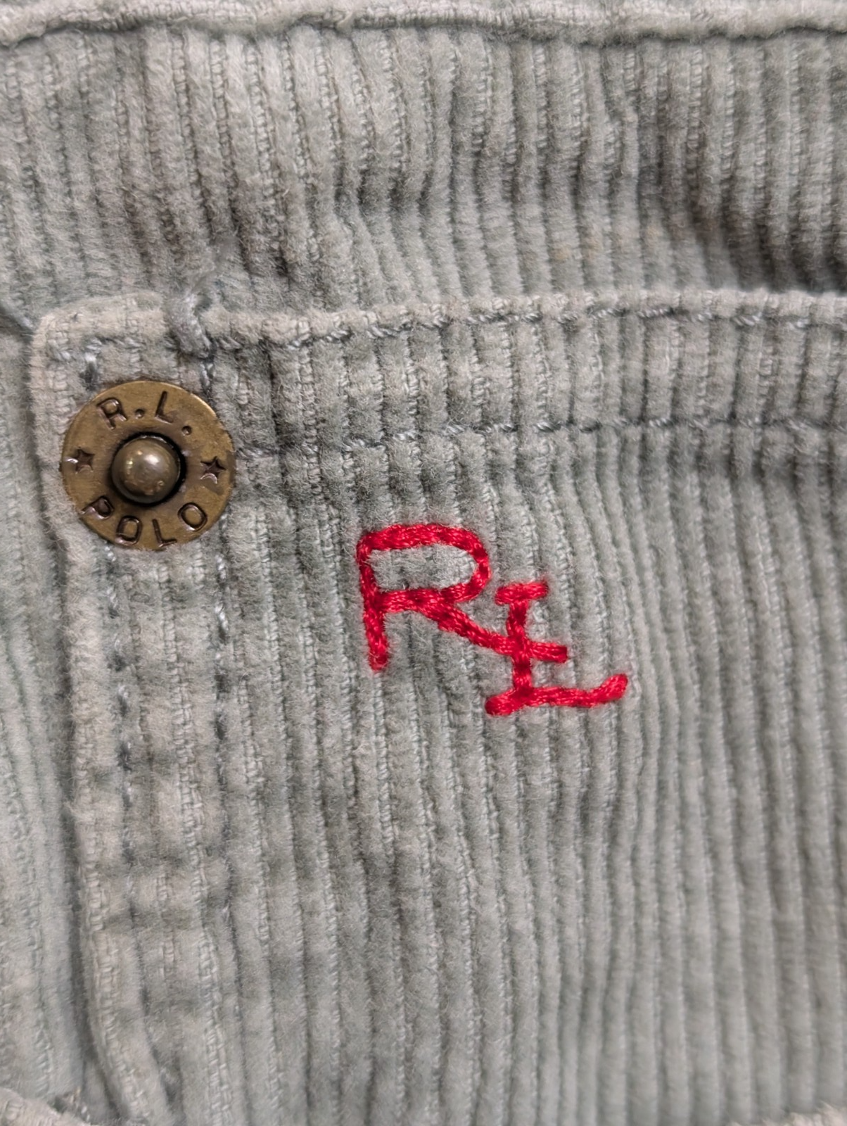 Pantalon Velours Côtelé Polo Ralph Lauren W28 L28 Gris Homme Vintage Jean