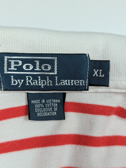 Polo manches courtes Polo Ralph Lauren XL blanc rayures rouges logo bleu