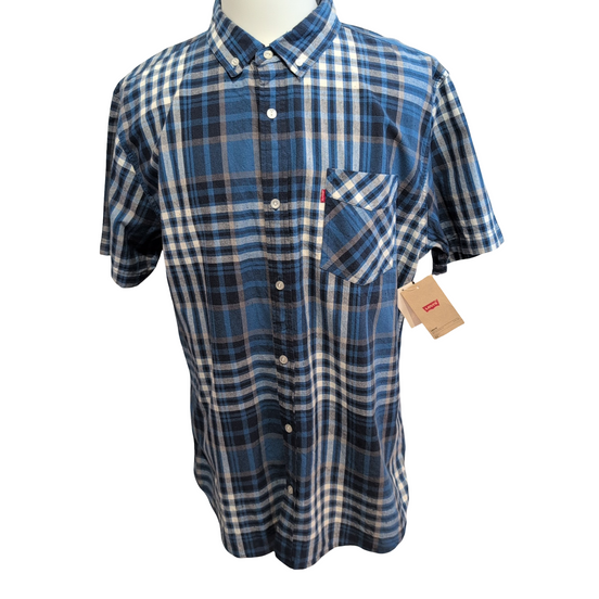 Chemise LEVI'S Homme XL Bleue et Blanche à Carreaux manches courtes