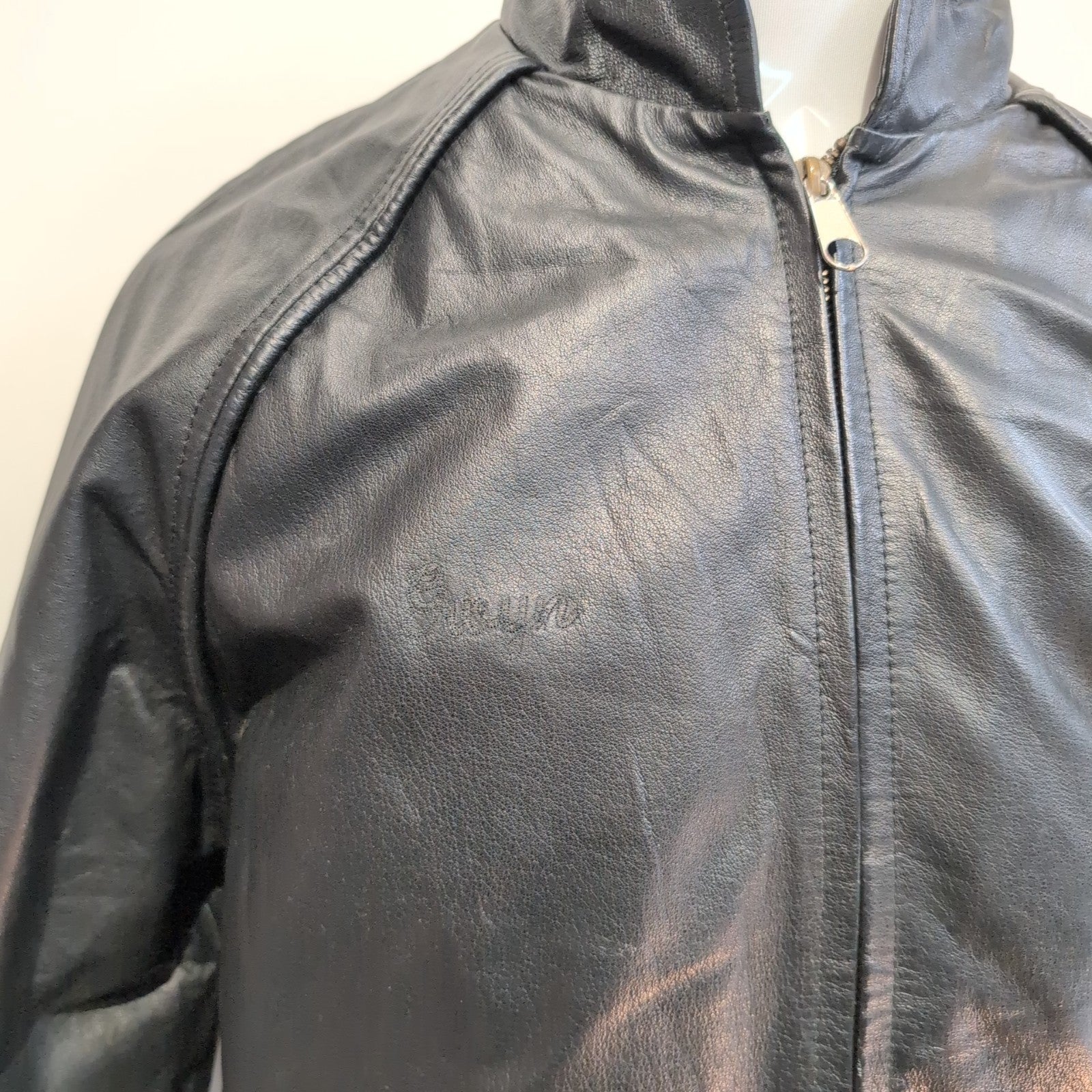 Blouson Cuir Femme XS Canada Sportswear TP Noir Bomber Racing Vintage |52c