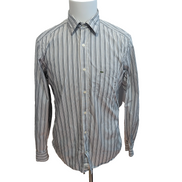 Chemise Lacoste Modern Fit 40 Rayures Blanc Gris Poche Logo Vert manches longues