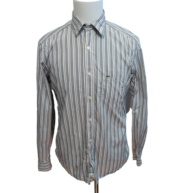 Chemise Lacoste Modern Fit 40 Rayures Blanc Gris Poche Logo Vert manches longues
