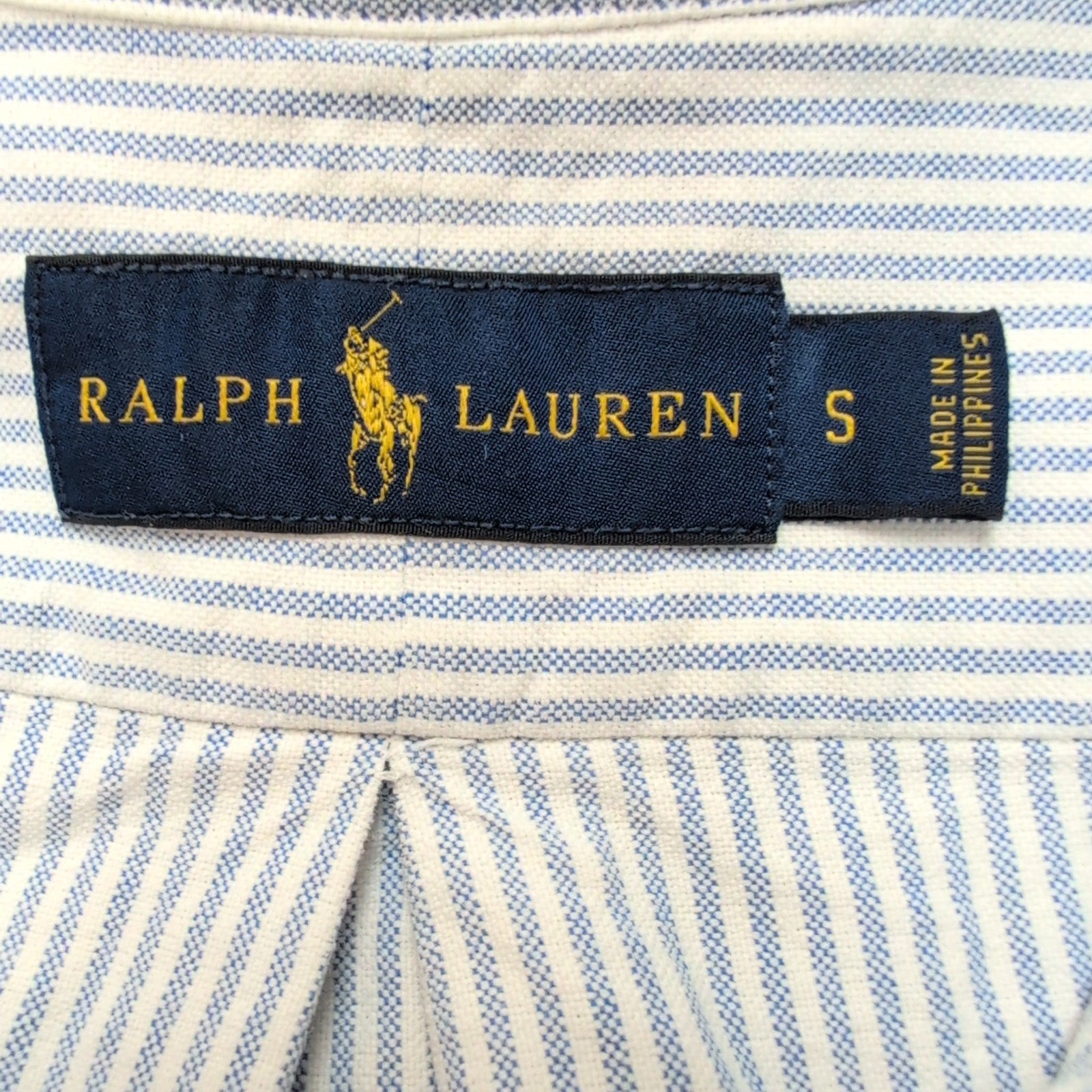 Chemise Ralph Lauren S Oxford Bleu Rayures Logo Marron Coton Poche Classique