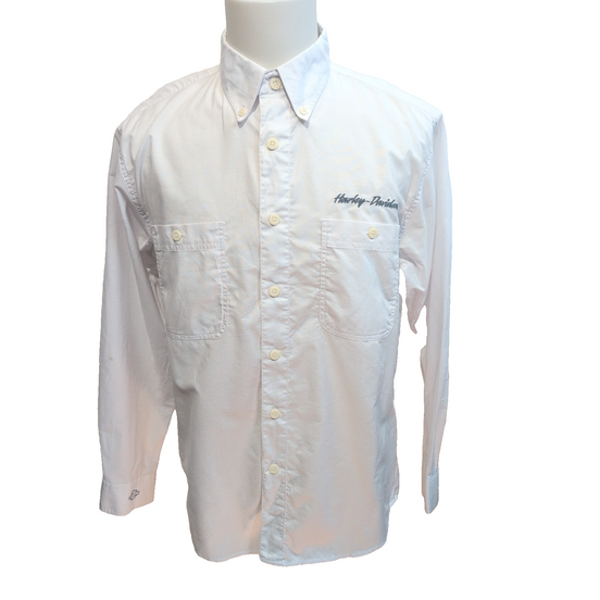 Chemise Harley Davidson Blanche M 2 Poches Logo Brodé Manches Longues