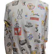 ✨ Sweat Pull & Bear Looney Tunes T. S - Col Rond Blanc Multi-Logos Vintage