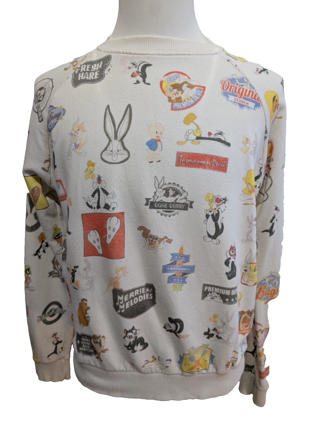 ✨ Sweat Pull & Bear Looney Tunes T. S - Col Rond Blanc Multi-Logos Vintage