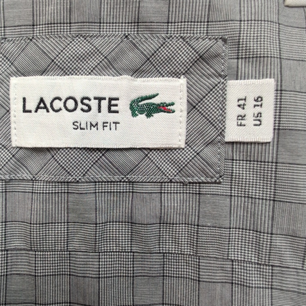 Chemise Lacoste 41 L Slim Fit Gris Carreaux Logo Brodé manches longues