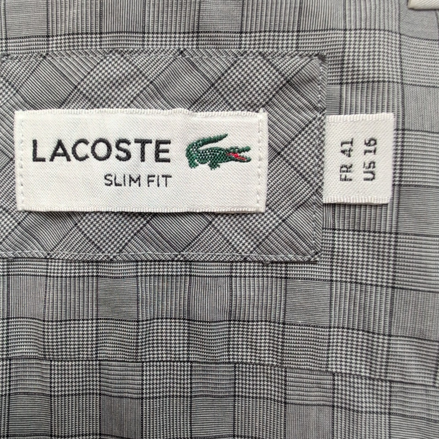 Chemise Lacoste 41 L Slim Fit Gris Carreaux Logo Brodé manches longues