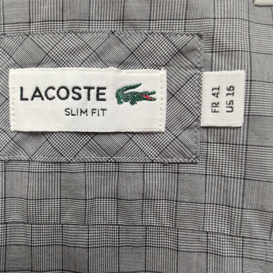 Chemise Lacoste 41 L Slim Fit Gris Carreaux Logo Brodé manches longues