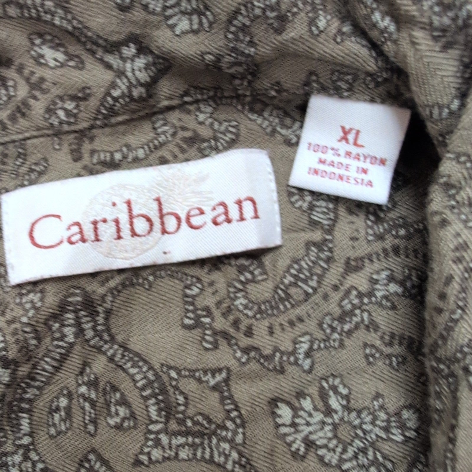 Chemise Hawaïenne Caribbean XL Rayonne Kaki Motifs Paisley Cachemire