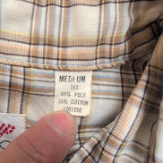 Chemise Western Round Made in USA M Marron Carreaux Pressions Vintage