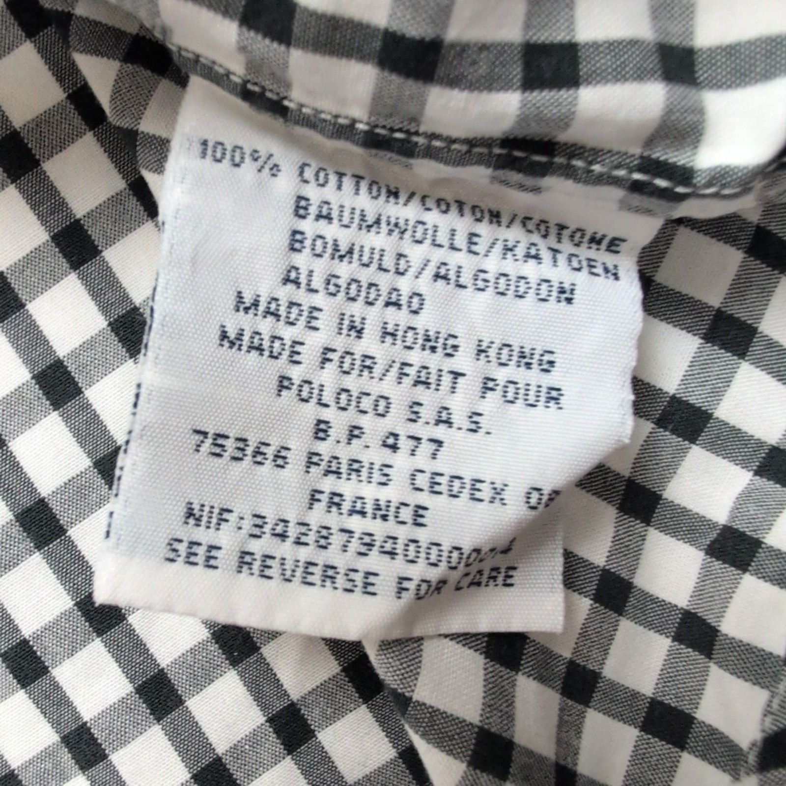 Chemise Polo Ralph Lauren XL Yarmouth Carreaux Noir Blanc Coton Logo Noir