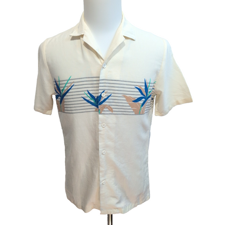 Chemise Hawaïenne Big Sur California S Blanc Cassé Feuillage Manches Courtes