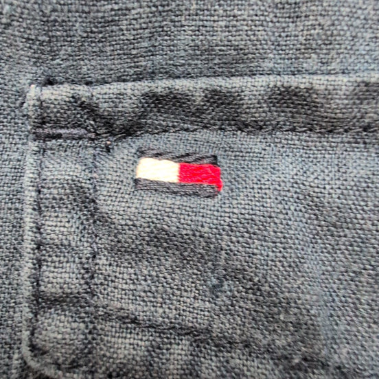 Chemise TOMMY HILFIGER 100% Lin Bleue Marine avec Poches Manches Longues - T.M