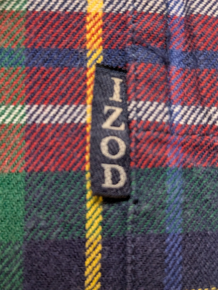 🧣 CHEMISE FLANELLE IZOD COUPE LARGE L (G) CARREAUX BLEU VERT ROUGE