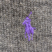 Pull Polo Ralph Lauren Gris Logo Violet - 100% Laine d'Agneau - L - ÉTAT NEUF