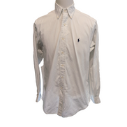 Chemise Ralph Lauren vintage M blanc uni logo bleu marine Made in Mauritius