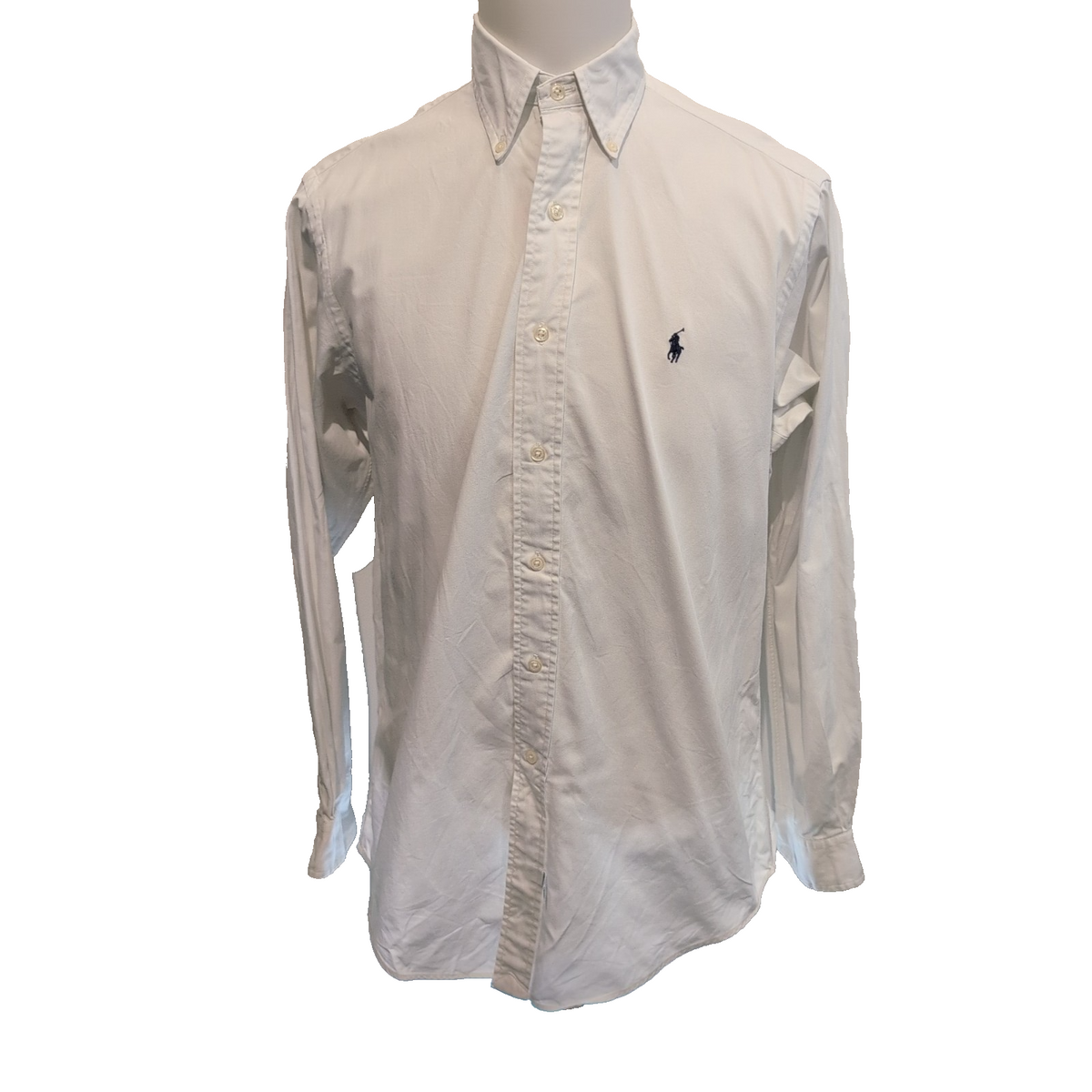 Chemise Ralph Lauren vintage M blanc uni logo bleu marine Made in Mauritius