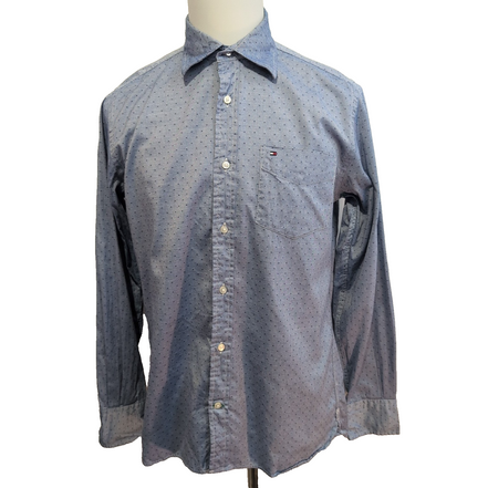 Chemise Tommy Hilfiger Bleue à Motifs Manches Longues 1 Poche - Taille S/M