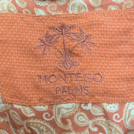 Chemise Hawaïenne Manches Courtes Montego Palms Brodée Soie Orange M