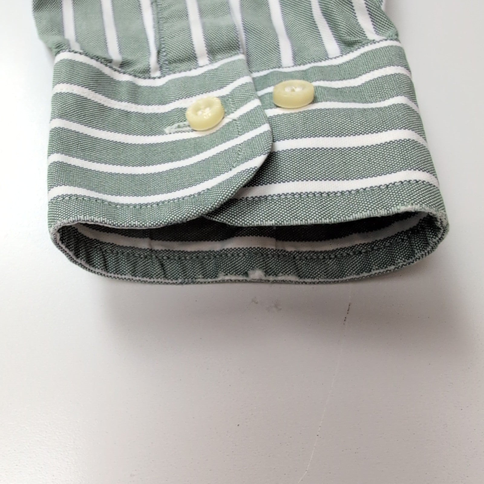 Chemise BURBERRY M Verte Rayures Blanches Oxford Logo Brodé Manches Longues