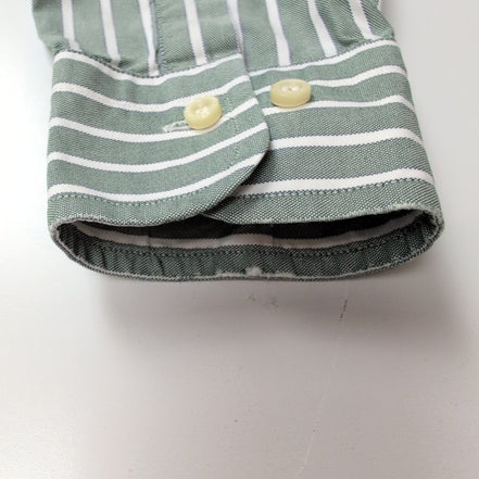 Chemise BURBERRY M Verte Rayures Blanches Oxford Logo Brodé Manches Longues