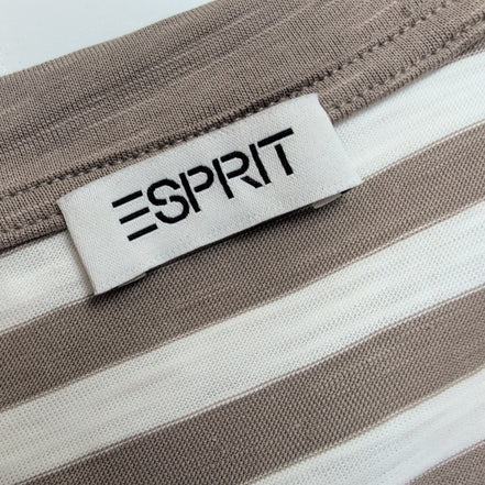 Haut Esprit Femme XL Marron Blanc Rayé 100% Coton Manches Courtes Neuf