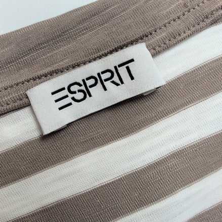Haut Esprit Femme XL Marron Blanc Rayé 100% Coton Manches Courtes Neuf