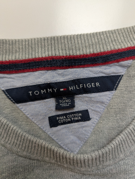Pull Tommy Hilfiger - Col rond - Gris - 100% Pima Cotton - Taille XL/XXL