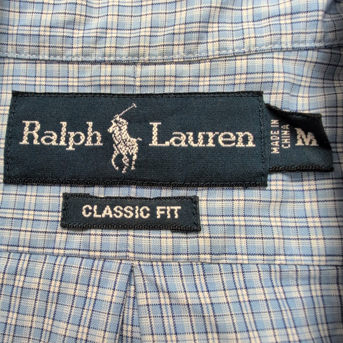 Chemise Ralph Lauren M Classic Fit Bleue Carreaux 100% Coton Logo Bleu Marine