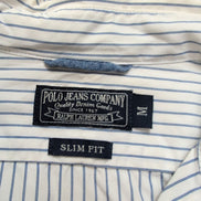 Chemise Ralph Lauren M Slim Fit Blanc Rayures Bleu Logo Drapeau USA Vintage